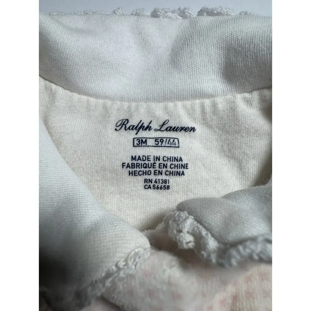 Ralph Lauren Baby Girls Footed Sleeper Pink Ruffle Collar 3M Cotton Blend